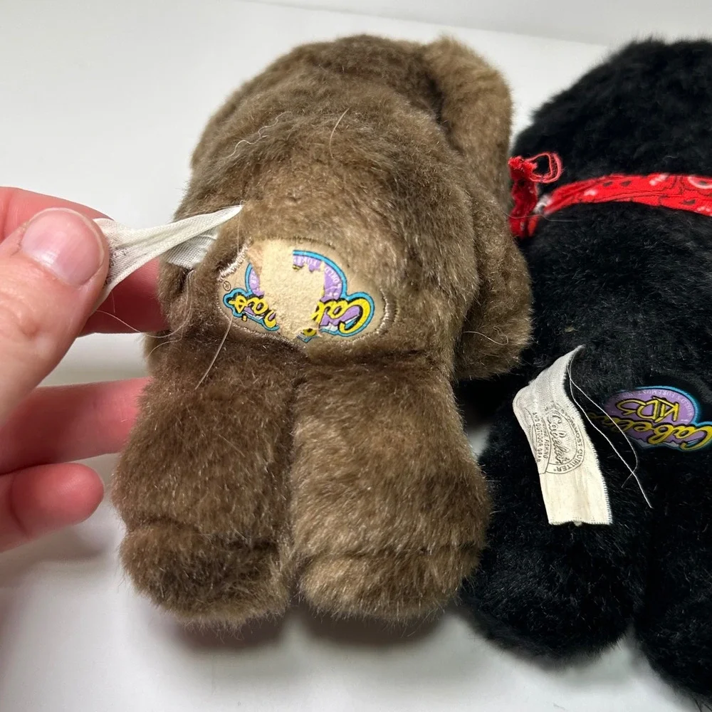 Vtg Cabelas Kid Plush Puppy Dog Set Chocolate Black Yellow Lab Stuffed Animal 6